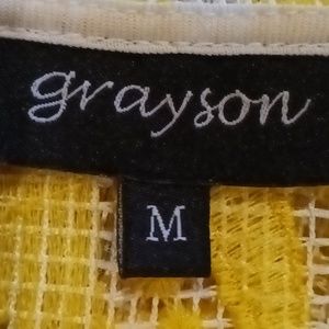 NWT Grayson yellow sheer netted paisley print short sleeve blouse Size Medium